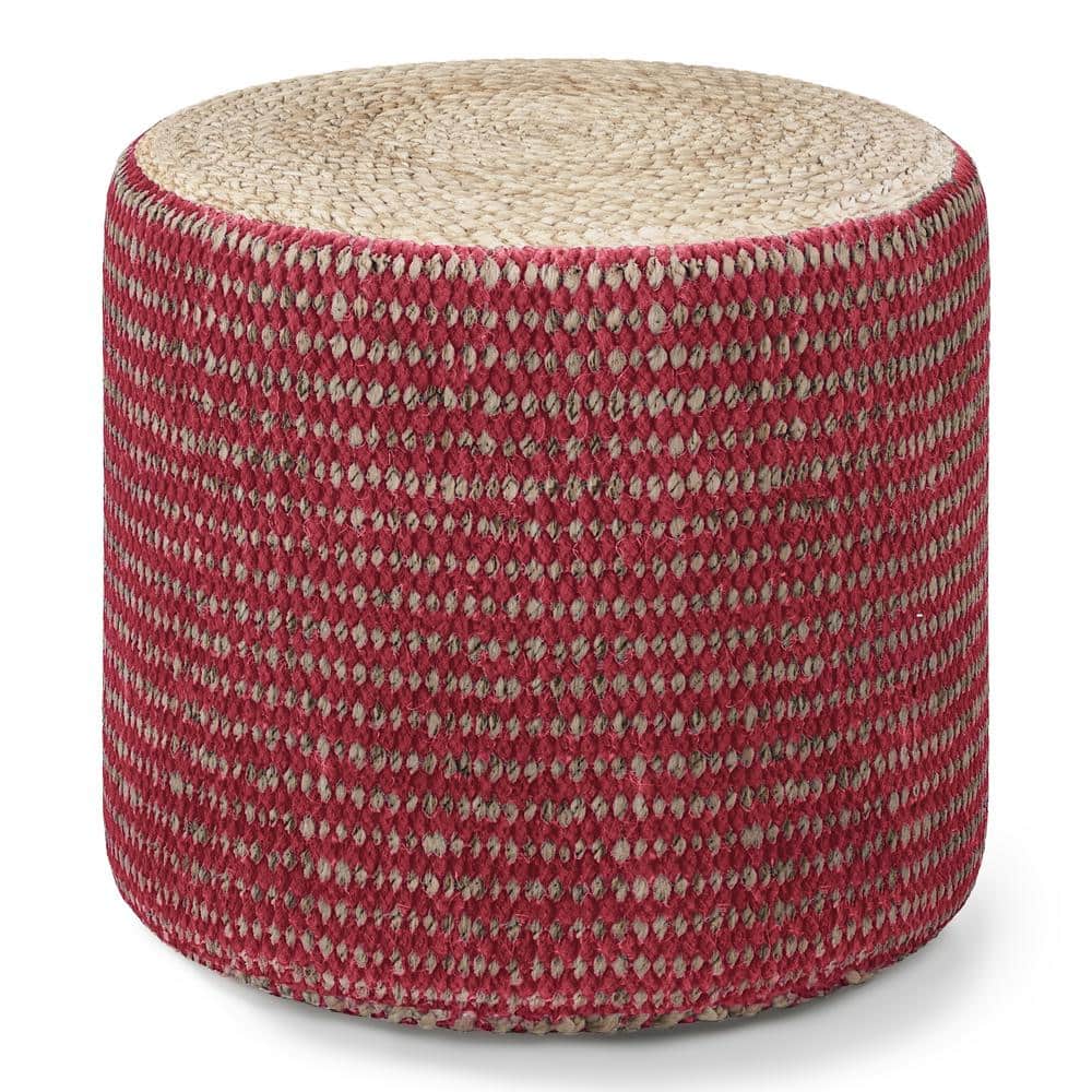 Larissa Round Natural and Maroon Jute Pouf