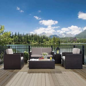 Palm Harbor 5-Piece Wicker Outdoor Conversation Set with Sand Cushions