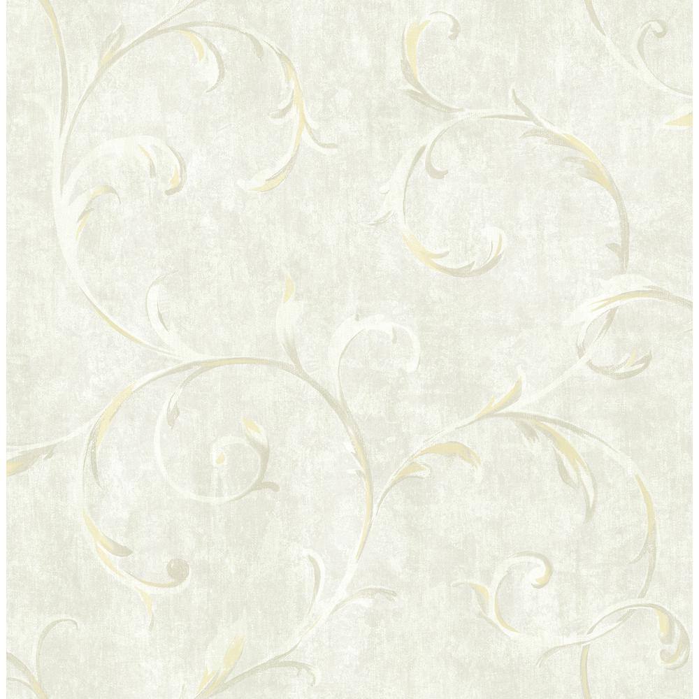 Seabrook Designs Scroll Leaf Ironwork Metallic Gold and Light Greige ...