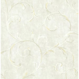 Scroll Leaf Ironwork Metallic Gold and Light Greige Paper Strippable Roll (Covers 56.05 sq. ft.)