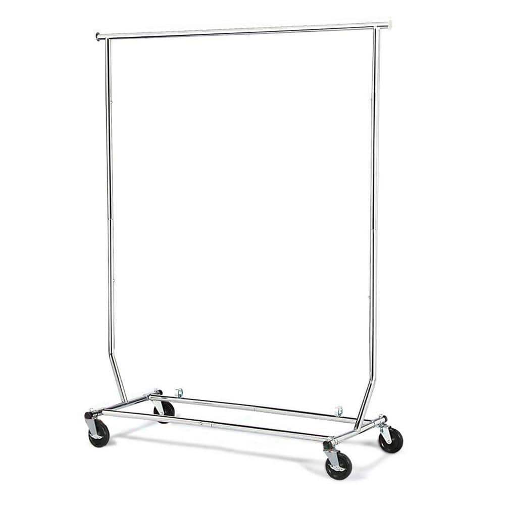 Silver Iron Adjustable Garment Clothes Rack Single Rod 75 in. W x 70 in ...