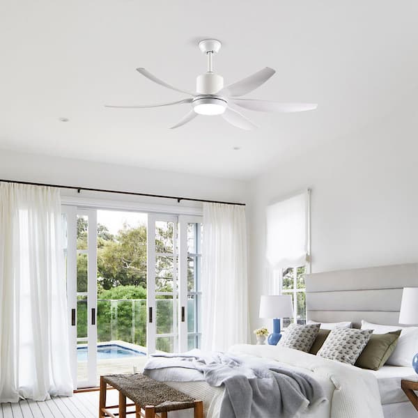 56 in. White 6 ABS Blades Downrod Ceiling Fan with LED Light and Remote Included