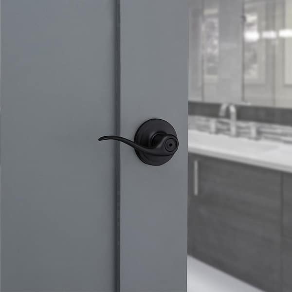 Tustin Matte Black Privacy Bed/Bath Door Handle with Microban Antimicrobial Technology and Lock