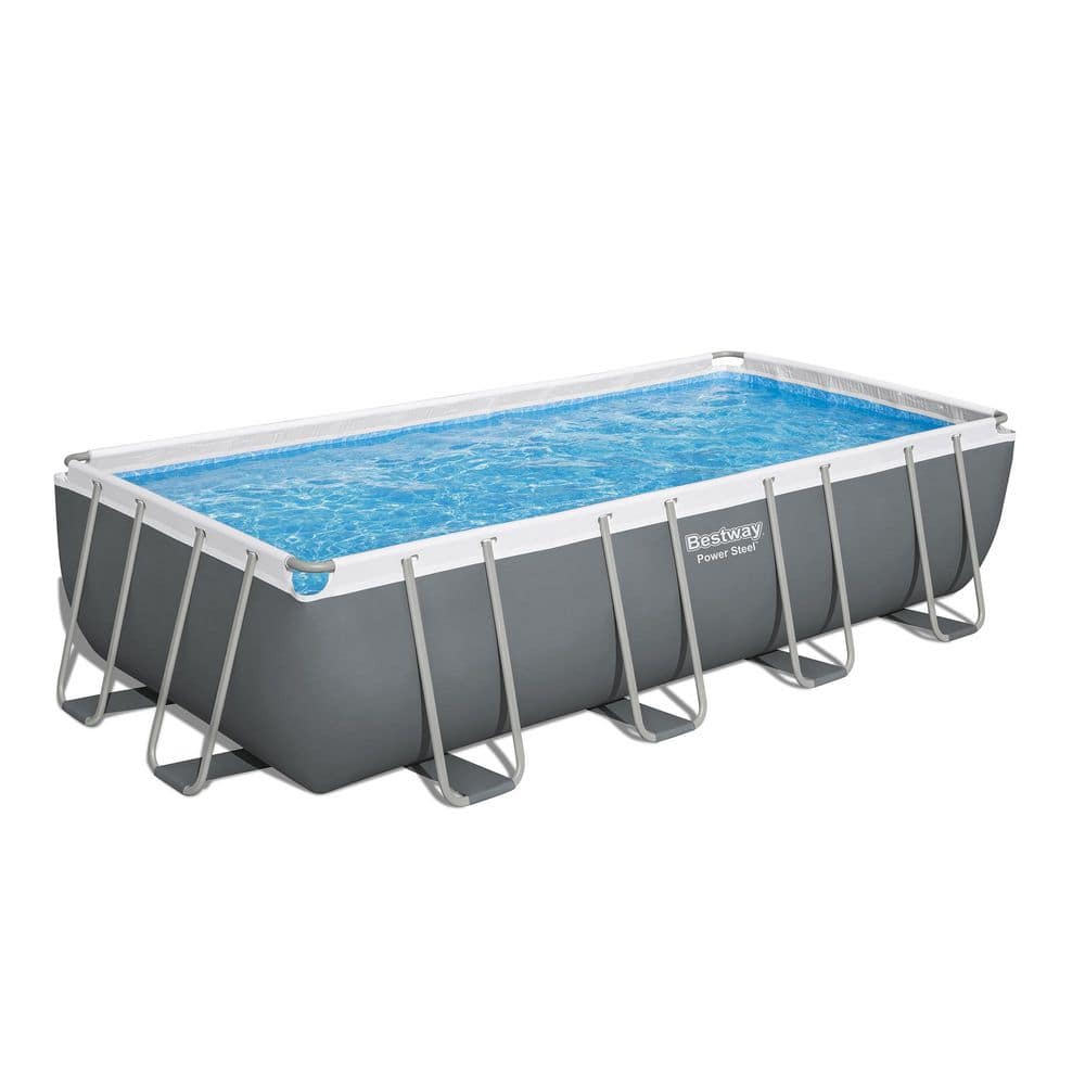 Gray 18ft x 9ft Rectangular Metal Frame Pool Set with Filter Pump