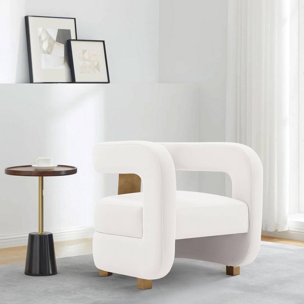 White Velvet Geometric Accent Chair with Gold Legs