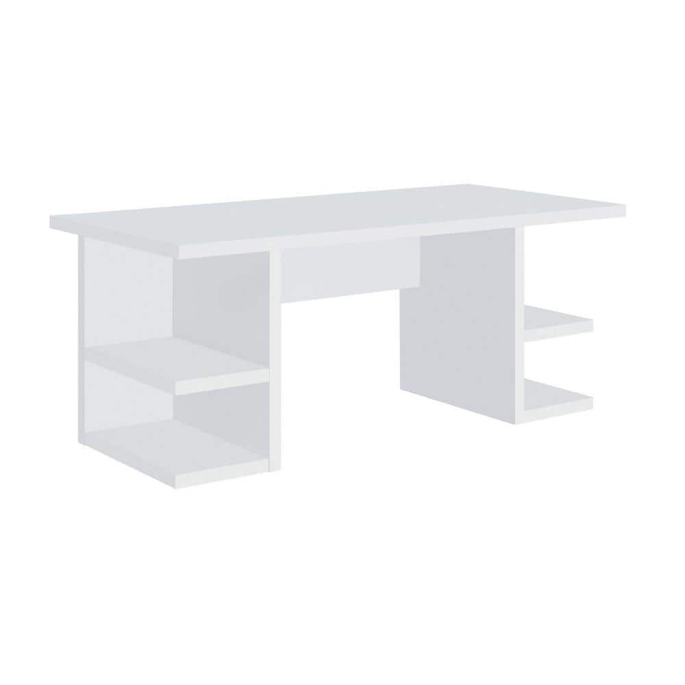 71 Inch White Wood Writing Desk with Drawer and Keyboard Tray