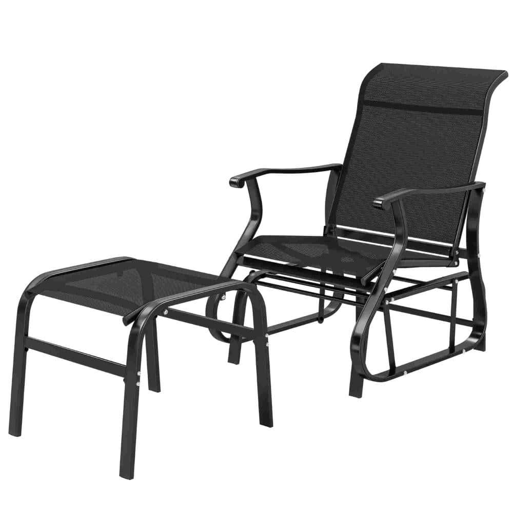 32.3 in Black Outdoor Garden High Back Glider Chair Set with ottoman  for Patio price history on PriceWatchPro