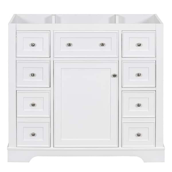36 in. W x 18 in. D x 33 in. H Bath Vanity Cabinet without Top in White with 6-Drawers and Door Storage Shelf