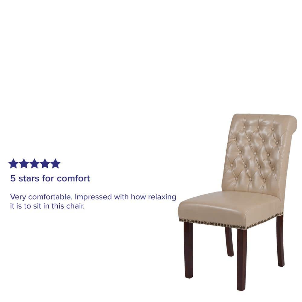 Beige Tufted Parsons Side Chair with Walnut Legs