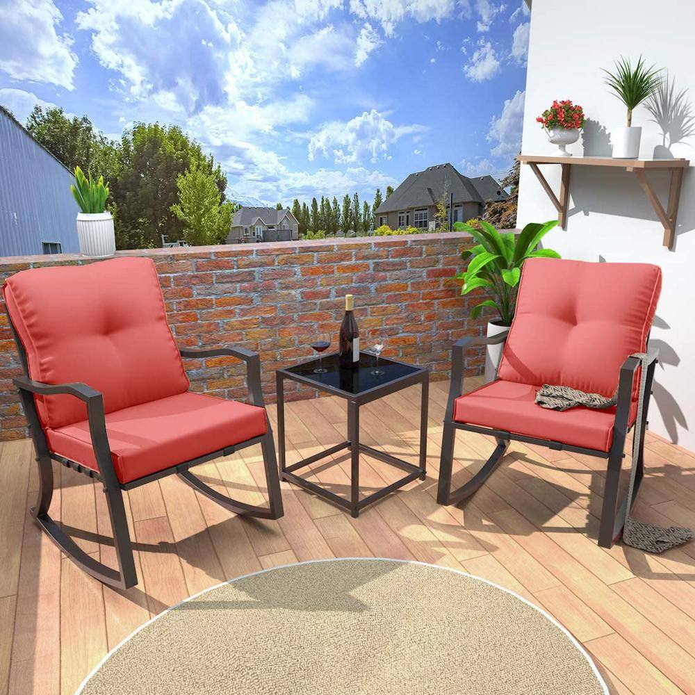 3 Piece Metal Outdoor Bistro Sets,Patio Bistro Sets,Outdoor Rocking Chairs 