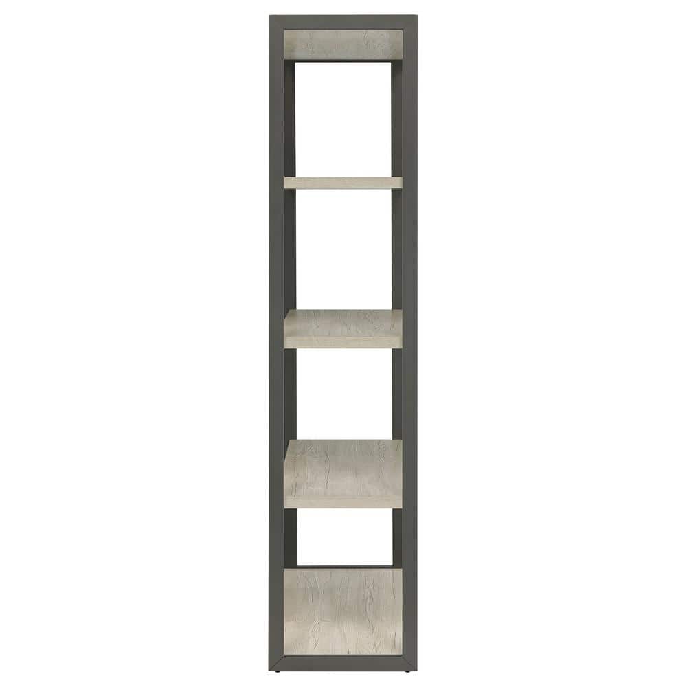 Gray and Whitewashed Wood 4-Shelf Contemporary Bookcase