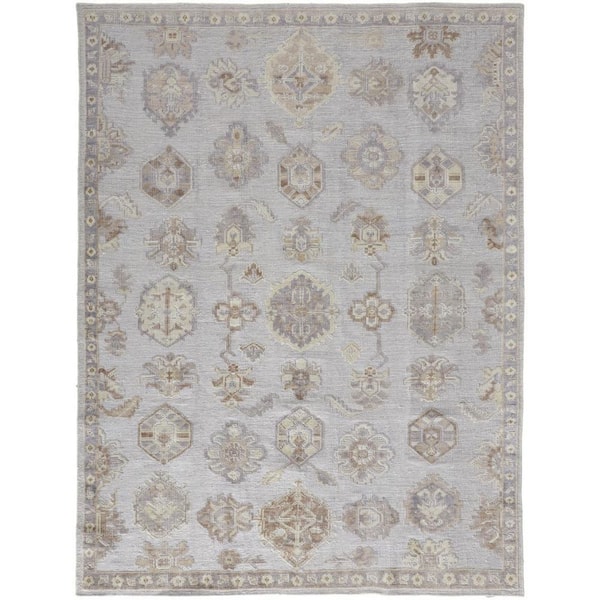 9 x 12 Gray, Ivory Floral Area Rug