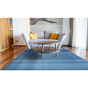 Denim 10 ft. x 14 ft. Hand-Knotted Wool Contemporary Flat Weave Area Rug
