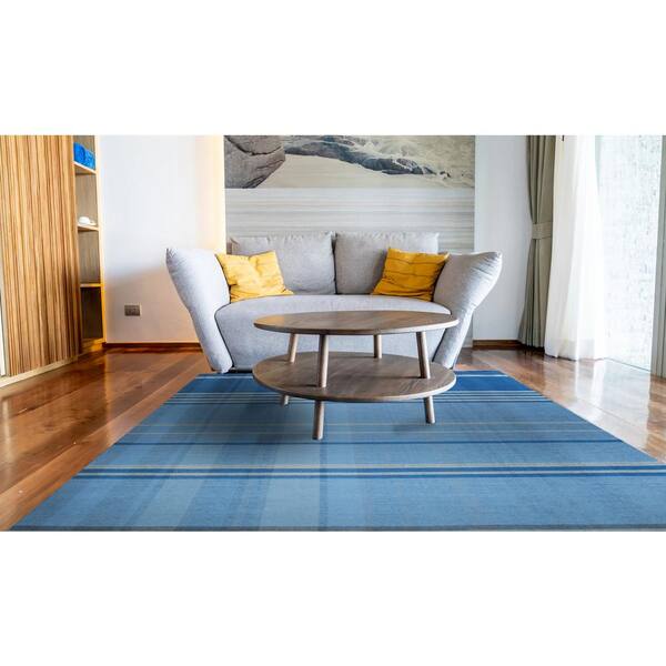 EORC Denim 10 ft. x 14 ft. HandKnotted Wool Contemporary Flat Weave Area Rug RR02BL10X14 The