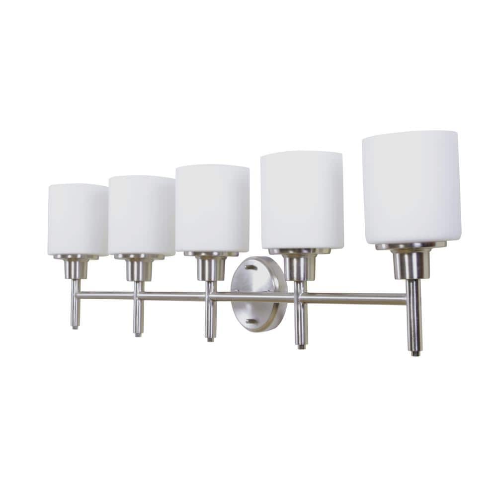 Aubrey 5-Light Satin Nickel Vanity Light with Frosted Glass Shades