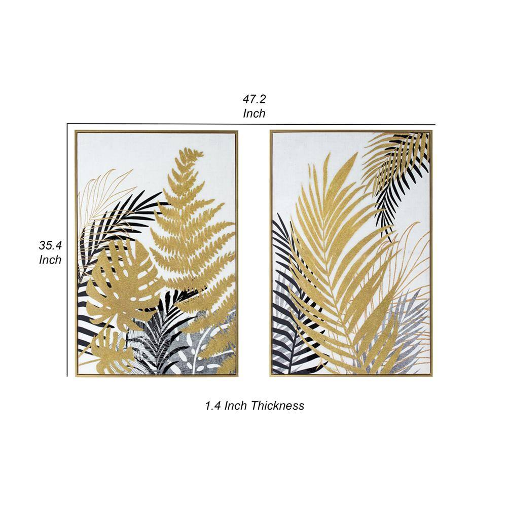Gold and Black Framed Palm Leaf Canvas Wall Art Set