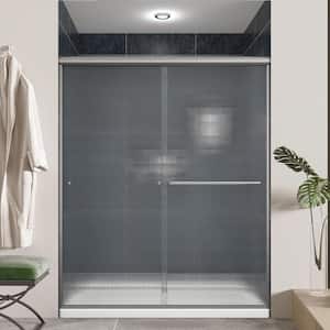 60 in. W x 72 in. H Sliding Semi-Frameless Shower Door in Brushed Nickel Finish with Frosted Glass