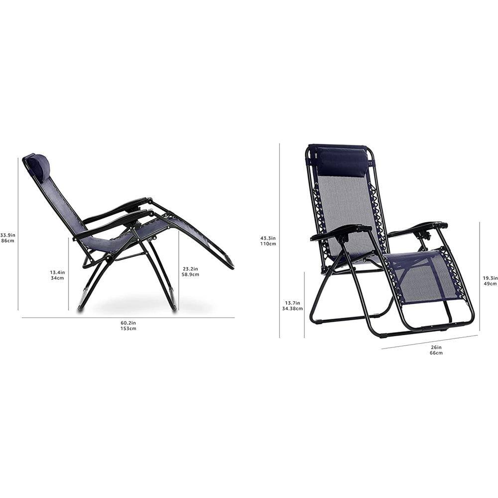 Navy Blue Adjustable Zero Gravity Outdoor Lounger with Cushions