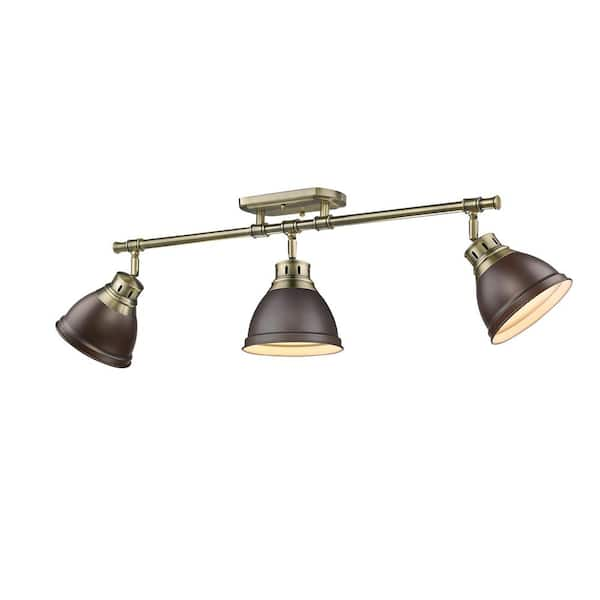 Golden Lighting Duncan AB 3-Light Aged Brass Semi-Flush Mount Light