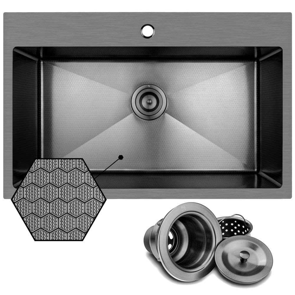 HEX 30 in. Drop-In Single Bowl Gunmetal Black Stainless Steel Kitchen Sink price history on PriceWatchPro