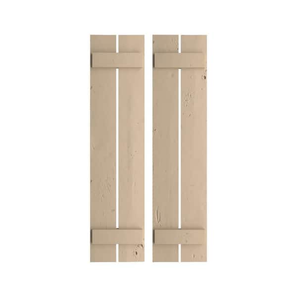 11.5 in. x 48 in. Timberthane Polyurethane 2-Board Spaced Board-n-Batten Knotty Pine Faux Wood Shutters Pair