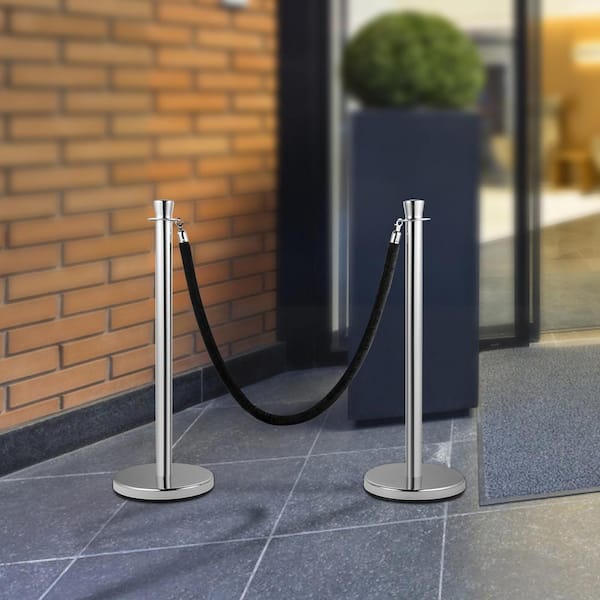 Crowd Control Stanchion 2-Pack 5 ft. Black Velvet Rope Barriers 4-Way Connection Steel Crowd Control Barriers