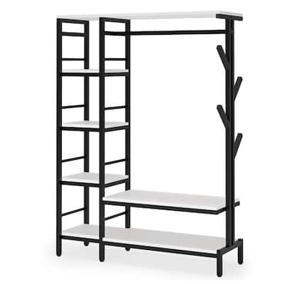 Cynthia Black and White Freestanding Garment Rack with Storage Shelves Hang Rod and 4 Hooks