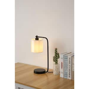 19 in. Black Industrial Iron Metal Desk Lamp with Fabric Shade
