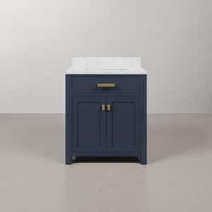 Madison 30 in. W x 21.5 in. D x 34 in. H Single Sink Bath Vanity in Monarch Blue with Carrara White Marble Top