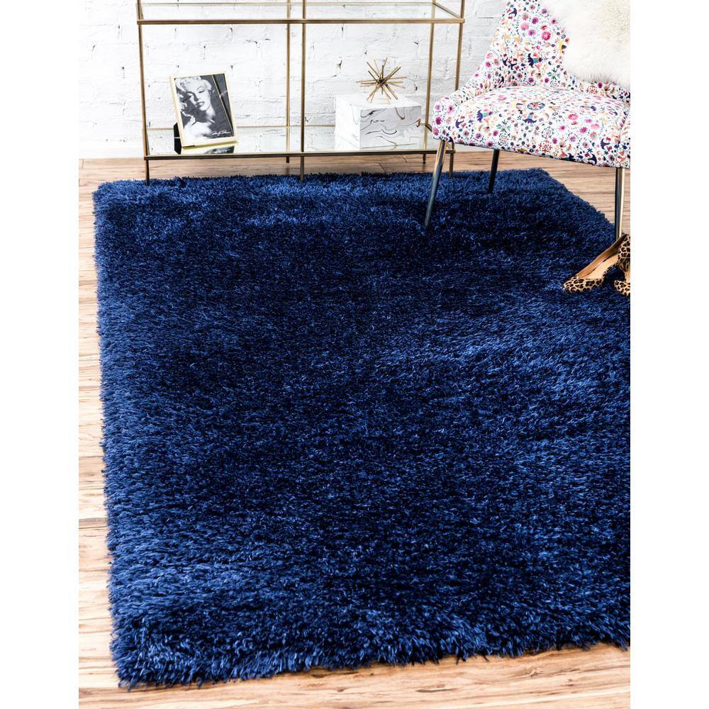 Aegean Blue Rectangular Shag Synthetic Area Rug 5'1" x 8'