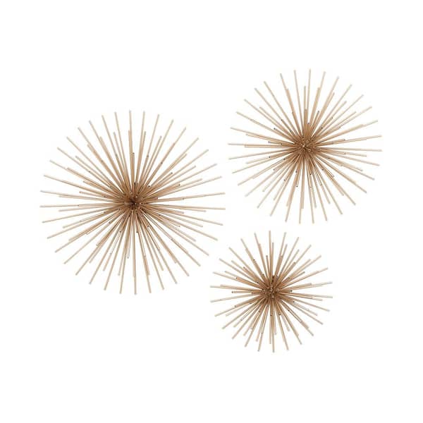 Litton Lane Metal Gold 3D Starburst Wall Decor (Set of 3) 44562 The Home Depot