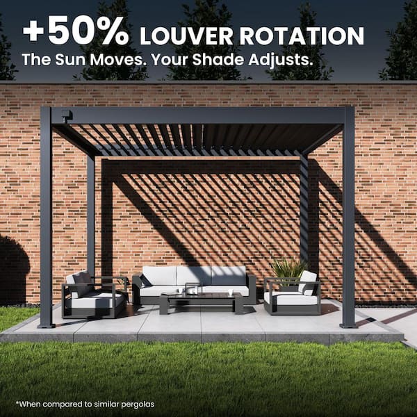 Grand Tuscan 10 ft. x 12 ft. Slate Gray Aluminum Louvered Pergola