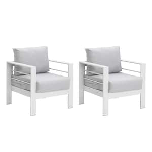Ergonomic Aluminum Outdoor Lounge Chair with Light Gray Cushion (2-Pack)