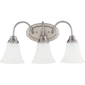 Holman 18 in. 3-Light Brushed Nickel Traditional Classic Wall Bathroom Vanity Light with Satin Etched Glass Shades