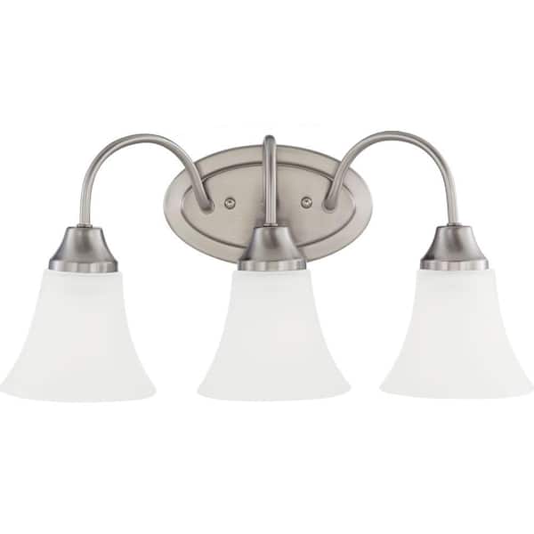 Generation Lighting Holman 18 in. 3-Light Brushed Nickel Traditional Classic Wall Bathroom Vanity Light with Satin Etched Glass Shades