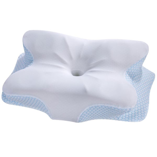 balea Cervical Pillow Medium Memory Foam Support and Pain Relief White and Blue Cool Contour Pillow