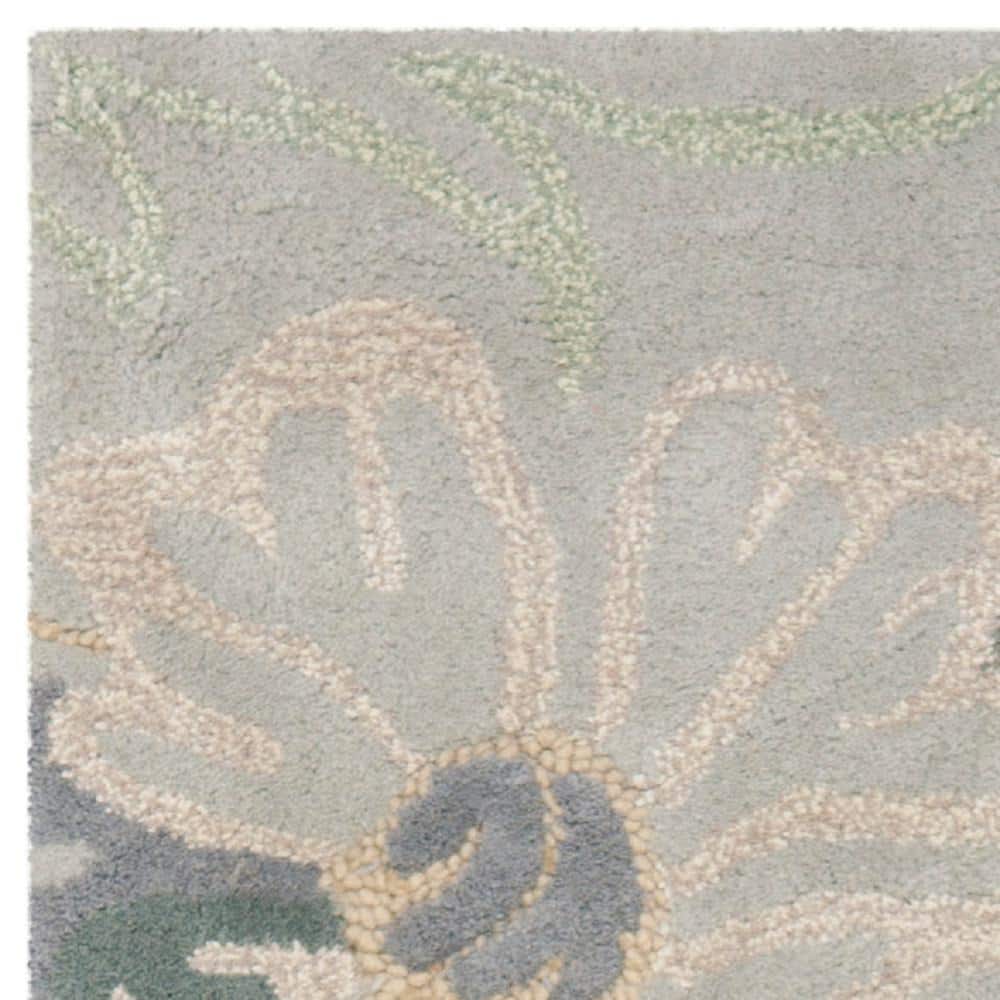 Gray Floral Hand-Tufted Wool Runner Rug