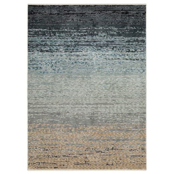 Eclipse Blue/Beige Doormat 3 ft. x 5 ft. Ombre Modern Abstract Polyester Fringe-Edge Indoor Area Rug