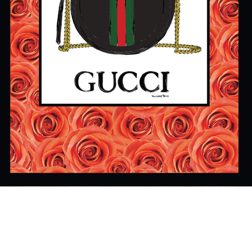 Glamorous Gucci Purse Print with Red Rose Frame