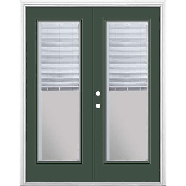 Masonite 60 in. x 80 in. Conifer Steel Prehung Right-Hand Inswing Mini Blind Patio Door in Vinyl Frame with Brickmold