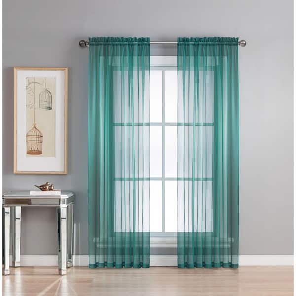 Window Elements Grey Teal Extra Wide Rod Pocket Sheer Curtain - 56 in. W x 95 in. L