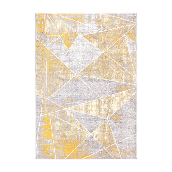 World Rug Gallery Yellow 5 ft. x 7 ft. Geometric Modern Area Rug