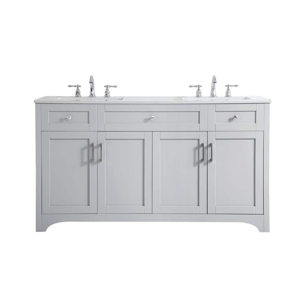 Timeless Home 60 in. W x 22 in. D x 34 in. H Double Bathroom Vanity in Grey