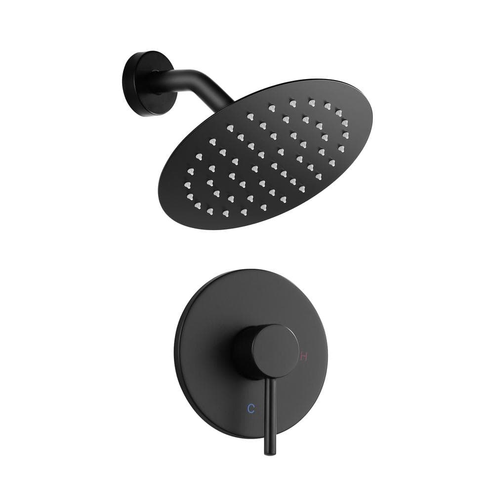 Round 1-Spray Patterns with 1.8 GPM 8 in. Wall Mount Rain Fixed Shower Head with Brass Valve Included in Matte Black price history on PriceWatchPro