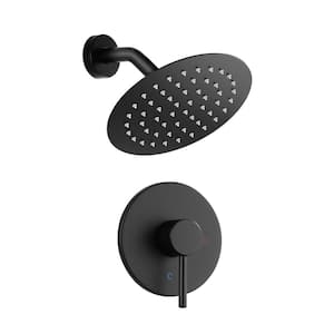 Round 1-Spray Patterns with 1.8 GPM 8 in. Wall Mount Rain Fixed Shower Head with Brass Valve Included in Matte Black
