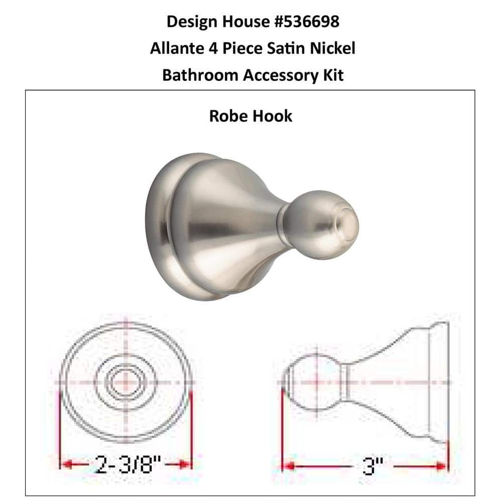 Satin Nickel 4-Piece Bathroom Hardware Set with Towel Bar