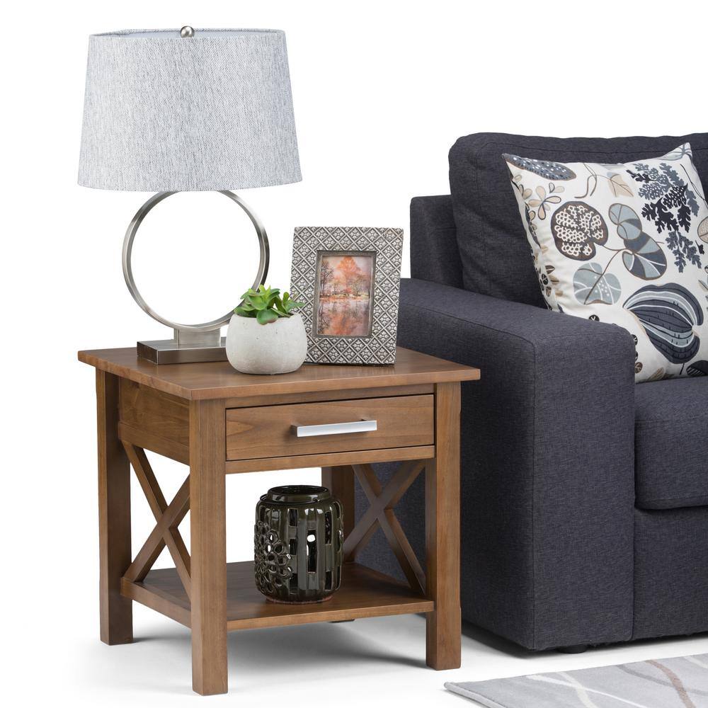 Medium Saddle Brown Wood and Metal Rectangular Side Table with Storage