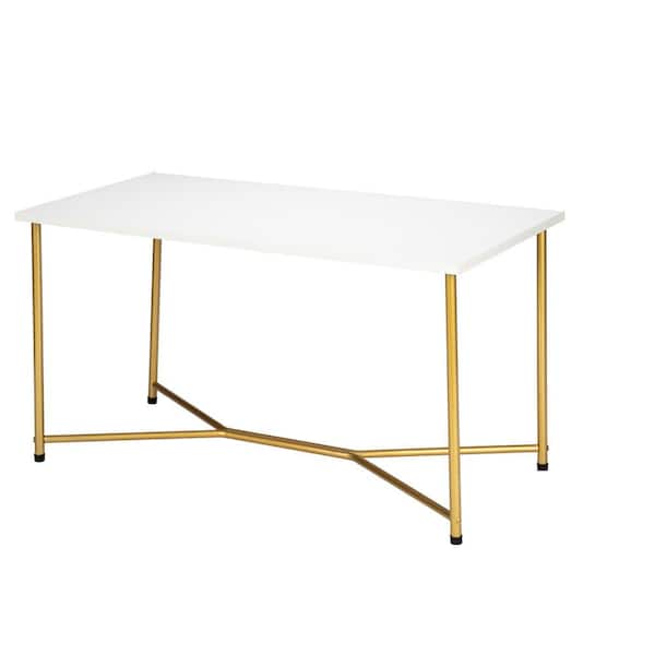 Tatahance 42.12 in. White Waterproof Rectangle MDF Coffee Table with Golden Iron Table Legs