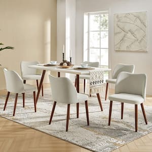Eliseo Beige Modern Upholstered Dining Chair with Solid Wood Legs Set of 6