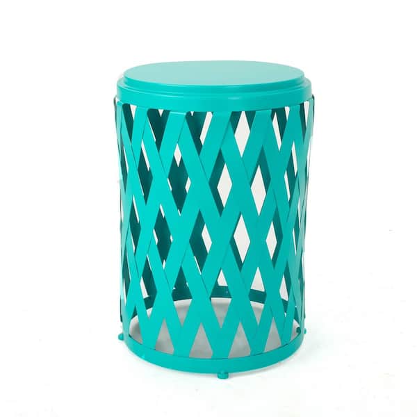 Unbranded Teal Round Outdoor Side Table with Lattice Design